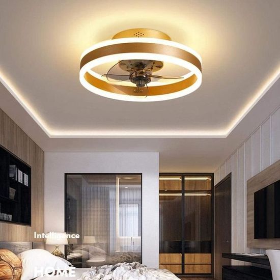 Ventilateur De Plafond Avec Lumière LED Dimmable - 50cm, Bois & Télécommande + APP - Pour Salon/Chambre - 8