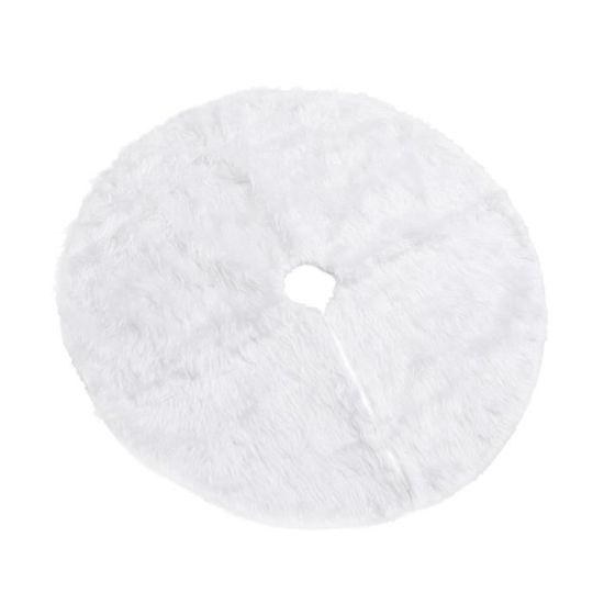 Jupe De Sapin De Noël 78 Cm - Blanc Peluche, Broderie Flocons Argent - Velcro Inclus - Déco Réutilisable