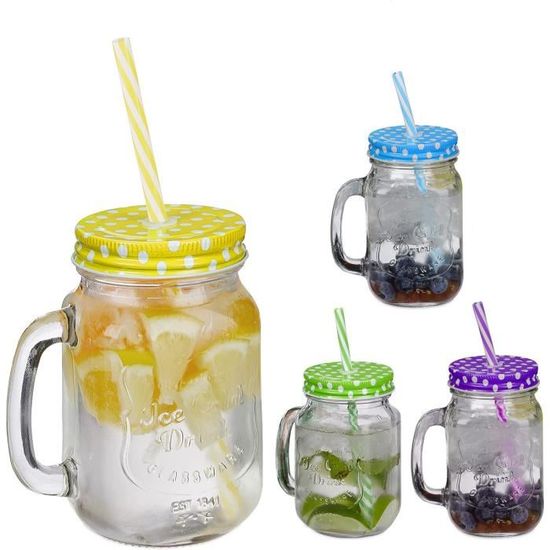 Relaxdays Jarre Avec Paille Et Couvercle, En Lot De 8, Volume