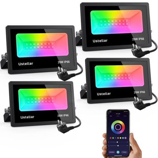 Ustellar 4 Packs 25W Projecteur LED RGB Bluetooth APP Contrôle