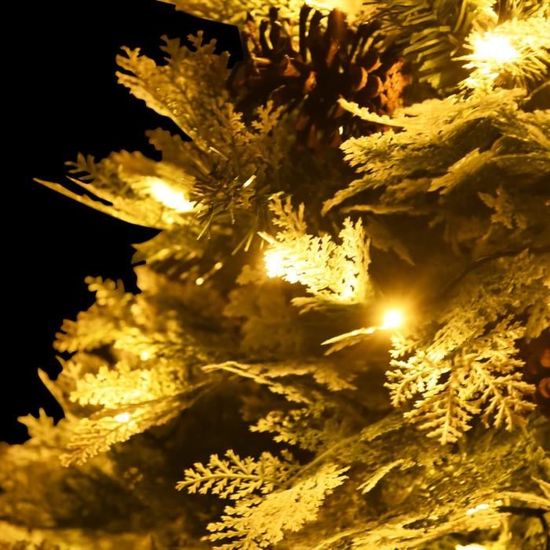 Sapin De Noël Artificiel 240 Cm Effet Neige Et Pommes De Pin - 850 Branches PVC, Support Inclus, Pour Grand Salon - 6