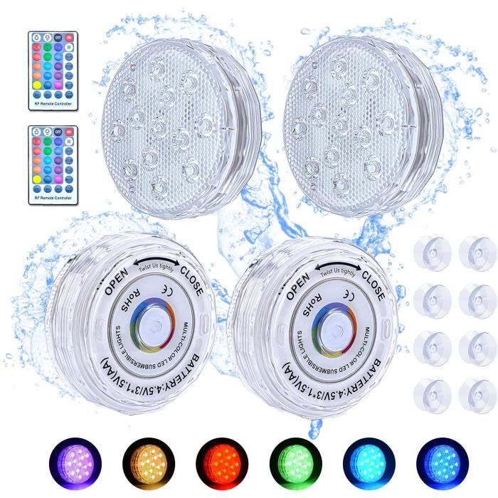 Lot De 2 Lampes LED Submersibles Pour Piscine IP68 - Télécommande RF 61m, 16 Couleurs - Étanche, Aimants Et Ventouses