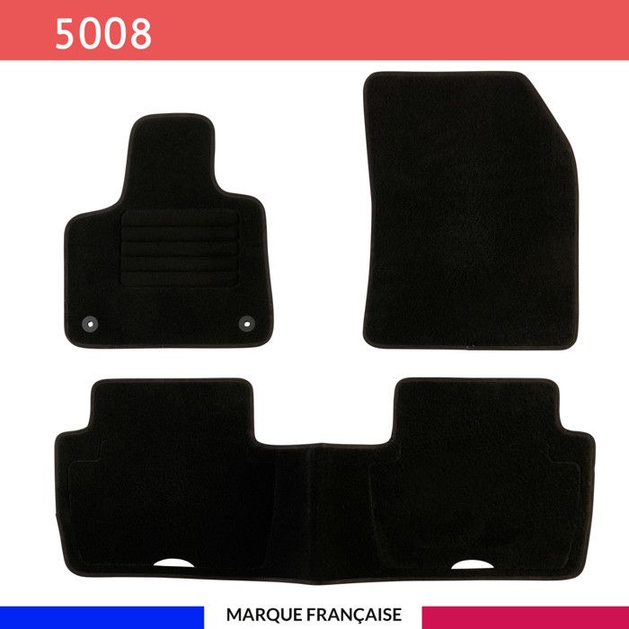 Tapis de sol voiture - Sur mesure pour PEUGEOT 5008 (04/2017-12/2024) Antidérapant - 3 pièces : Protection arrière - Moquette