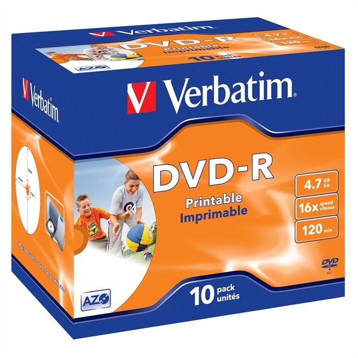 DVD-R Imprimable 16X Verbatim - Pack de 10 - Boitier crystal - 4.7 Go - 120 minutes