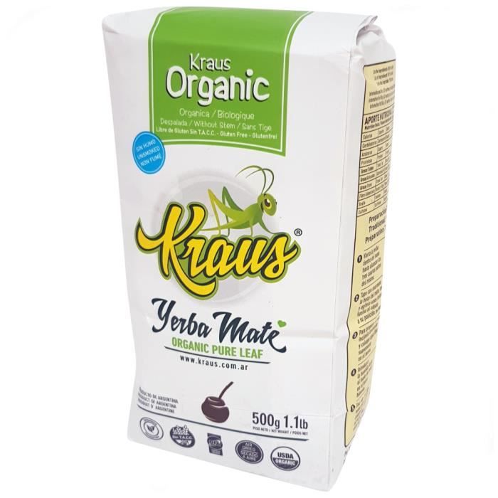 Yerba Mate Kraus pur Feuille 500g Biologique ( 3x500g )