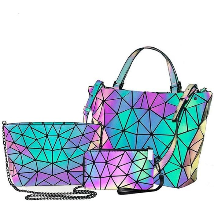 DAMILY® Sacs à main géométriques lumineux pour femmes Portefeuille de sac à bandoulière 3pcs