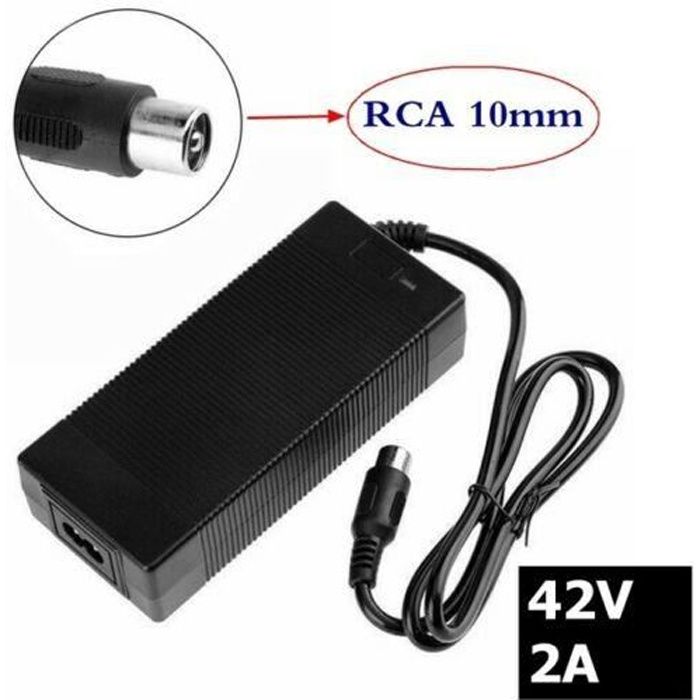 Chargeur 36V de vélo électrique Scooter RCA 10mm sortie de port 42V 2A pour batterie Li-ion 10S