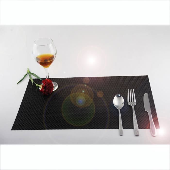4pcs Sets de Table en PVC Antidérapage - Isolant - 45x30 cm - Tapis de Table Lavable pour Cuisine Occidentale -Noir