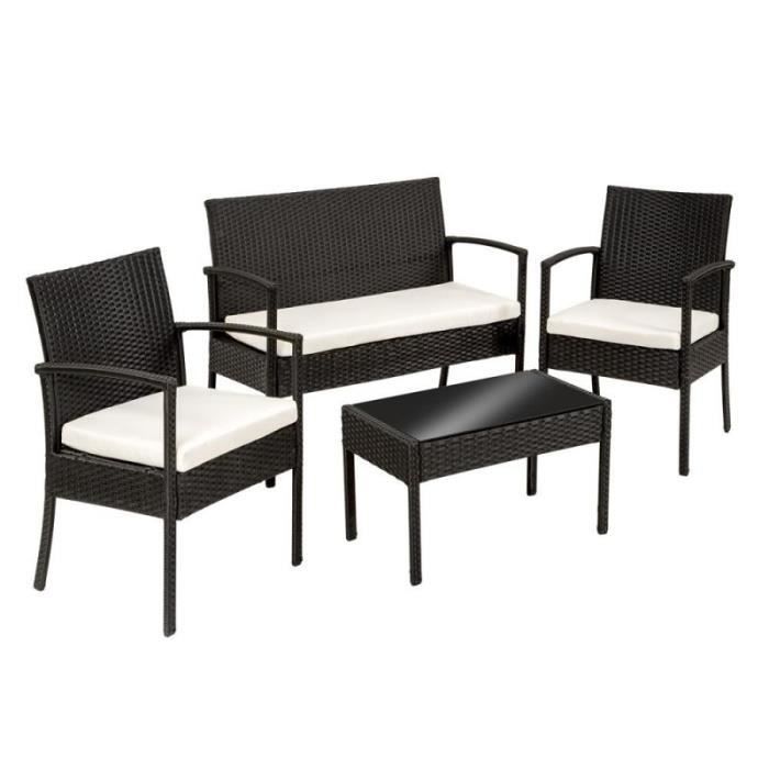 Salon de jardin rotin résine tressé synthétique marron + coussins + housses 2108017
