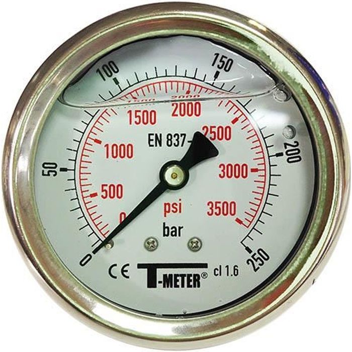 Manometre inox bain glycérine O63 mâle 8-13 axial 250 bars
