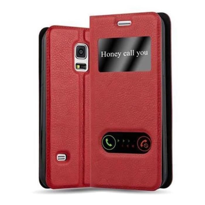 Samsung Galaxy S5 - S5 NEO en ROUGE SAFRAN de Cadorabo (Design VIEW) Etui de Protection Complète avec Rabat à Clapet, Stand