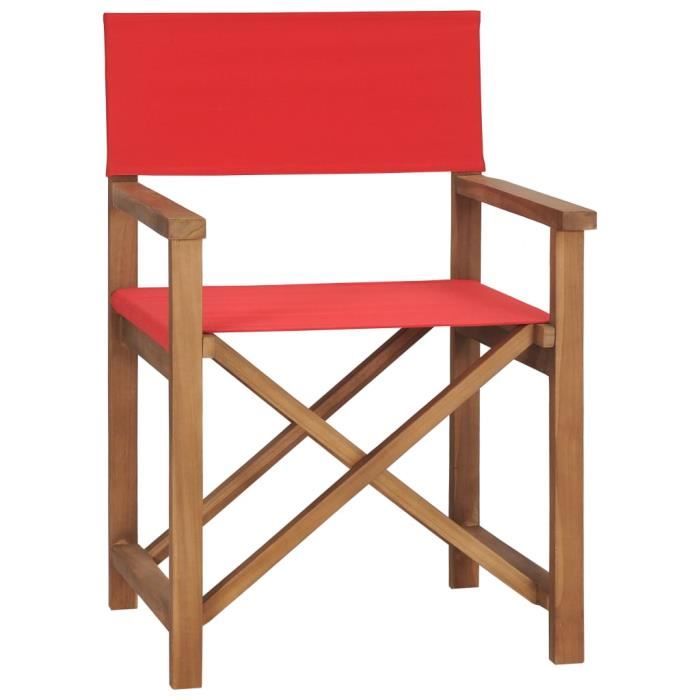 BINGO - Chaise de metteur en scène Bois de teck solide Rouge - Chaise d'extérieur ,Chaise de terrasse ,Fauteuil de balcon-5304