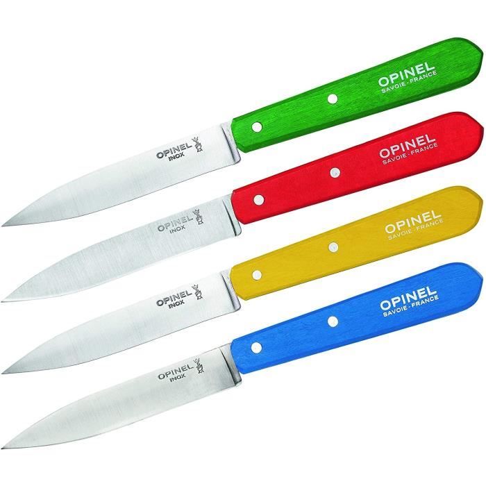 OPINEL Coffret de 4 Couteaux N°112 Couleurs Classiques Lame Inox 10 cm Manche Bois de Charme BleuJauneRouge Vert 116