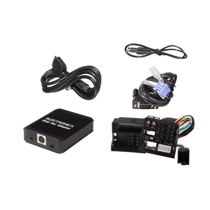 iPhone , iPod , iPad , AUX Interface Adaptateur autoradio Renault 12 Pin Quadlock Avantime, Clio, Espace, Kangoo, Laguna, Megane,