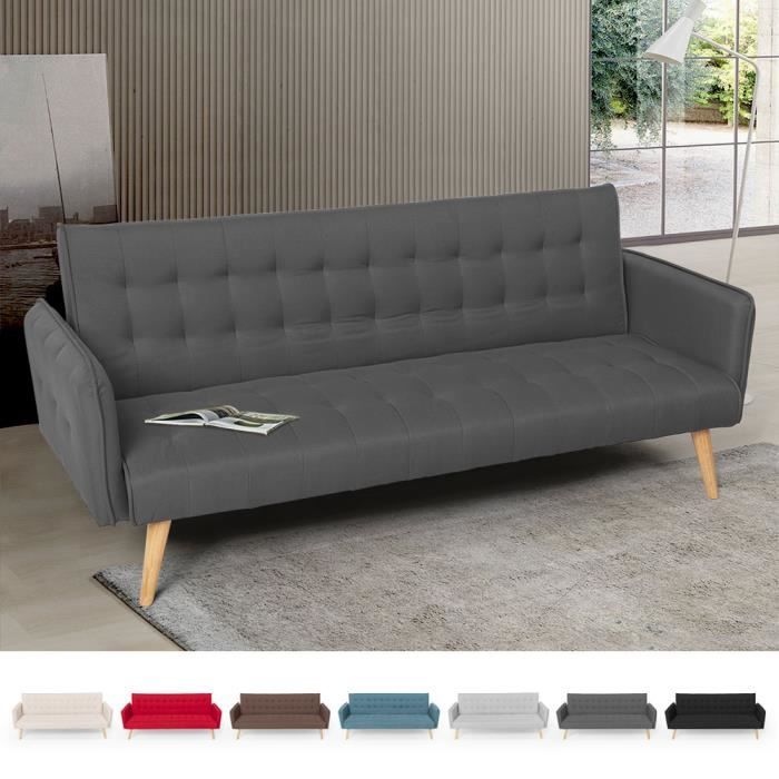 Canapé droit 3 places Gris Tissu Pas cher Contemporain
