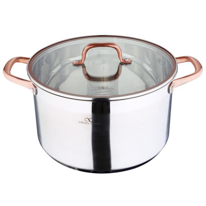 Bergner Infinity Chef Faitout à Induction en Acier Inoxydable avec Couvercle en Verre Argenté 30 x 19,5 x 40 cm