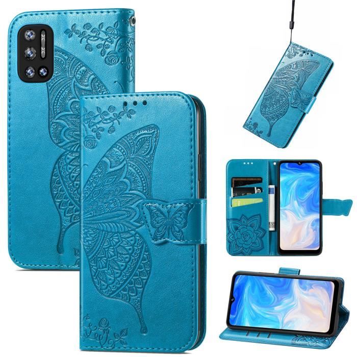 Étui Doogee N40 Pro Grand motif papillon PU Cuir Portefeuille Étui à rabat Doogee N40 Pro Housse - Bleu