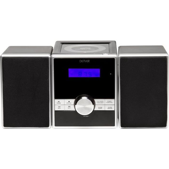 Chaîne hi-fi radio réveil FM stéréo horloge lecteur laser CD AUX Denver MCA-230