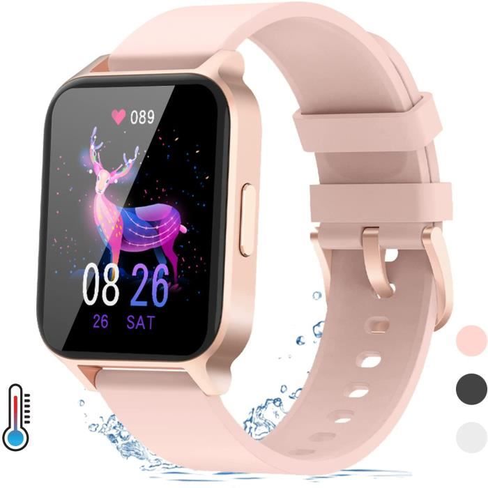 Montre Connectée Smartwatch 1,65″ Température Corporelle avec Moniteur de Fréquence Cardiaque Podomètre IP67 Etanche
