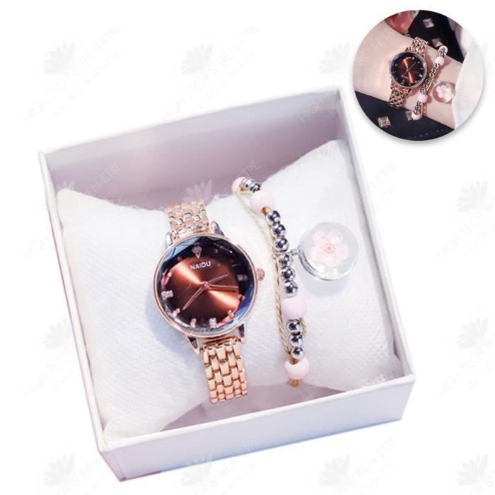 HTBE® Diamant Miroir Strass Couple Montre À Quartz Ensemble Net Rouge Chaud Style Acier Bande Dames Montre Bracelet Boîte-Cadeau
