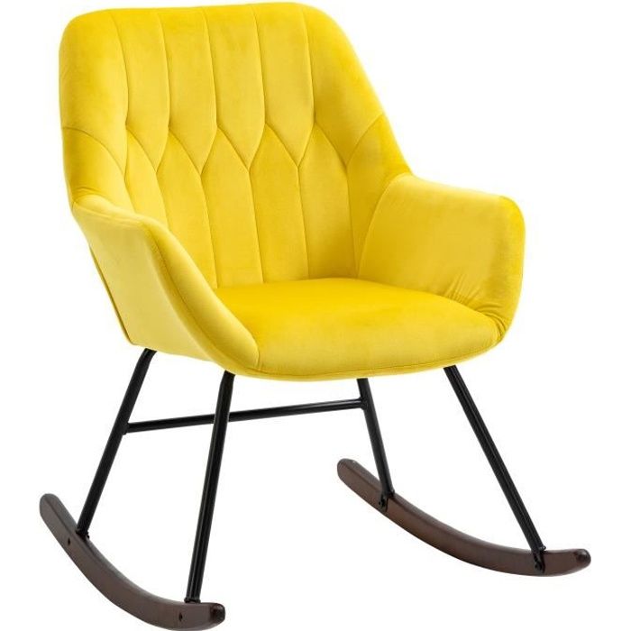 Fauteuil à bascule grand confort accoudoirs assise dossier garnissage mousse haute densité velours jaune