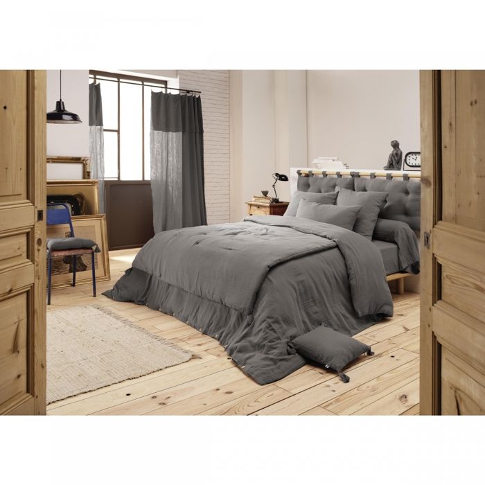 CDaffaires Housse de couette double gaze de coton 240 x 220 cm granit (dark grey) Anthracite