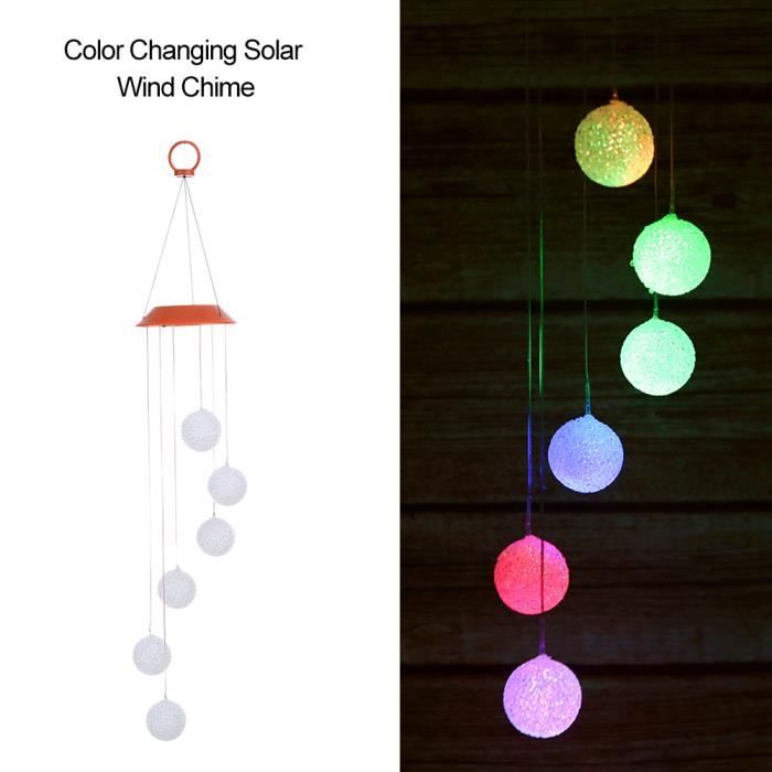 Changement de couleur solaire carillon éolien Six boules Mobile romantique vent-cloche extérieure LED suspendu veilleuse