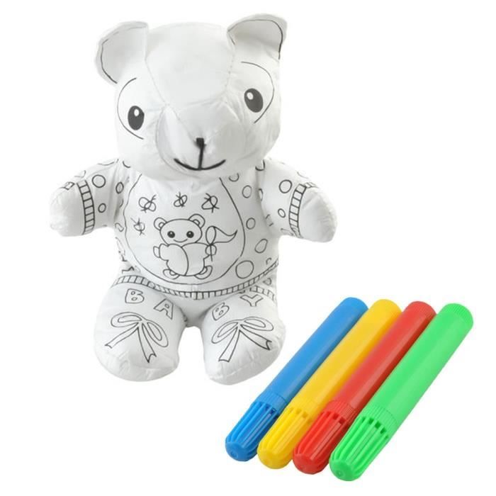 Peluche à colorier avec 4 feutres lavables Ours