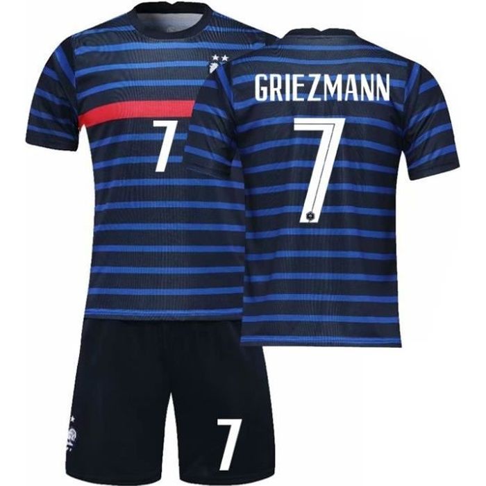 Maillot de Football France 2021 GRIEZMANN 7 Ensemble L'équipe FFF Domicile Maillot de Formation Tenue Respirant Bleu Junior Enfant