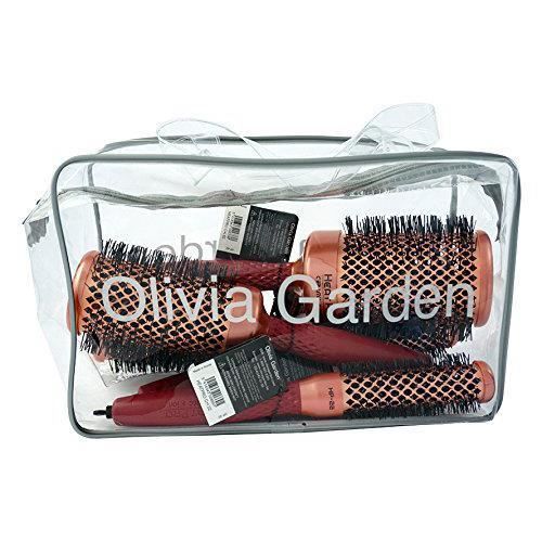 Olivia Garden Heat Pro Trousse de 4 Brosses Thermales Rondes (22, 32, 42, 52mm) - Antistatique, Barrilet Cuivre/Céramique et Poils