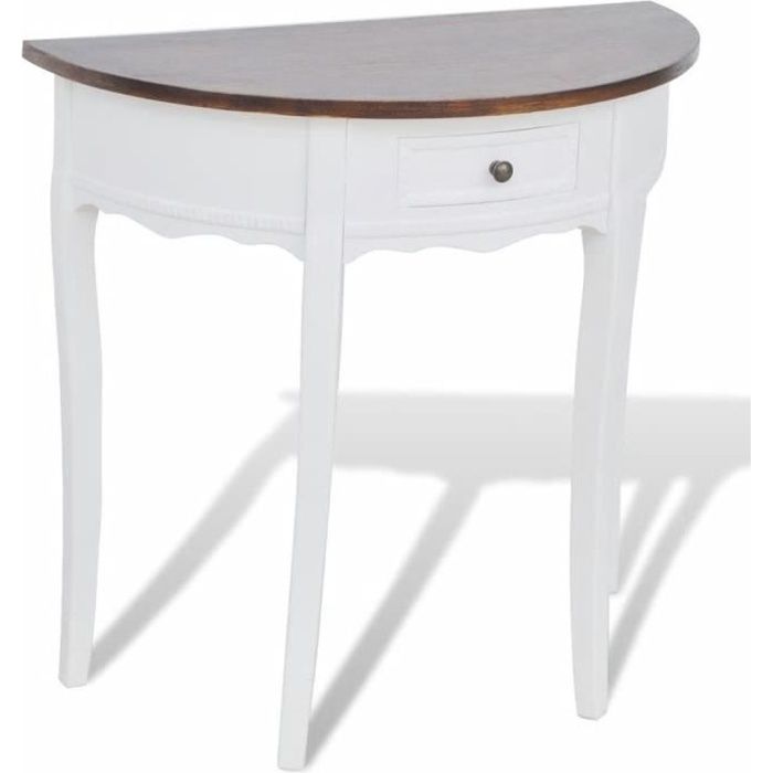 Table console extensible Table d’Appoint Table d'entrée contemporain avec tiroir et dessus de table marron Demi-ronde