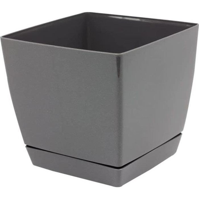 Carré Pot de Fleurs Cache-Pot Avec dessous De Plastique Paillettes Gris Hauteur 9,5 CM