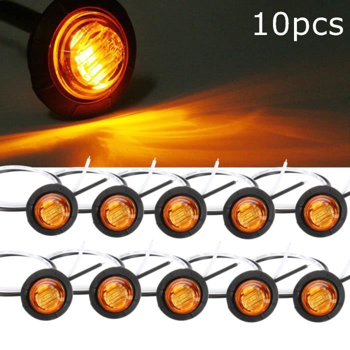 10 pièces jaune ambre lumière LED étanche petit feu de position latéral rond 3 lampes à bouton LED camion 12V