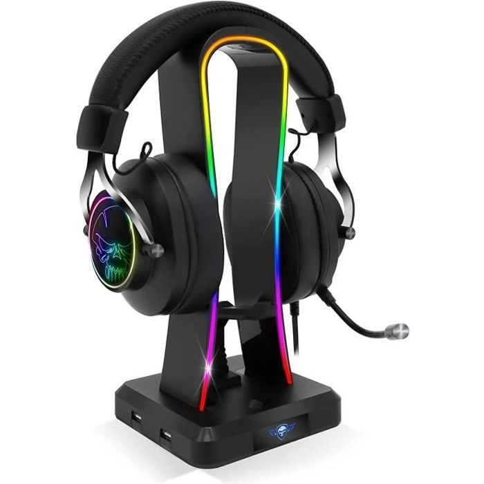 SPIRIT OF GAMER - SENTINEL - Support Casque Gaming RGB - Porte Casque Gamer Multifonction - 11 Effets Lumineux - Pour PC/PS4/Xbox
