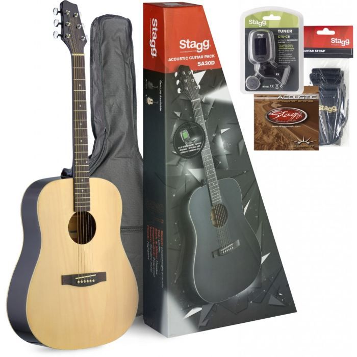 STAGG Guitare Acoustique Dreadnought Naturel Mat