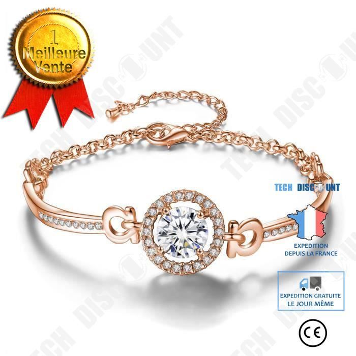 TD® Bracelet Femme Crystal Charms Élégant Zircon Chaîne Bijoux Cadeau -Couleur Or Rose Longueur Ajustable Serti de Strass en Zircon