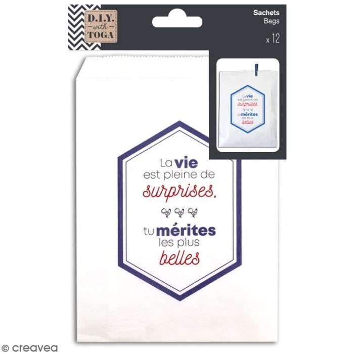 Sachet cadeau papier - Blanc avec message - 13 x 18 cm - 12 pcs