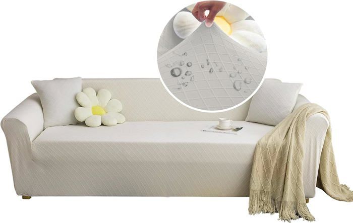 Housse de canapé 3 places avec accoudoirs, élastique imperméable pour