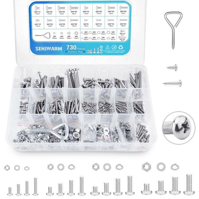 Kit De 270 Vis Autotaraudeuses à Bride En Inox - Assortiment Tailles 6, 8, 10, Tête POZI, Pour Bricolage