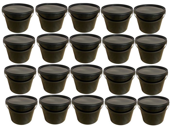 Seau 10 L Noir Silplast Lot de 20 pièces avec couvercle en plastique alimentaire empilables pour stockage de lait de farine