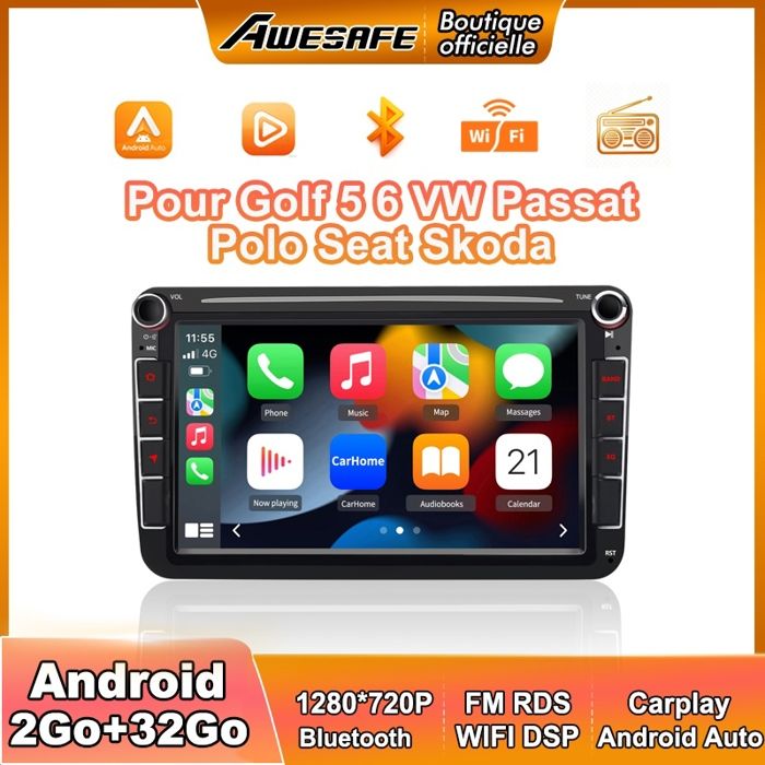 AWESAFE Autoradio Android 13 pour Golf 5 6 VW Passat Polo Seat Skoda 2Go+32Go avec 8 Écran Tactile Carplay Android Auto GPS