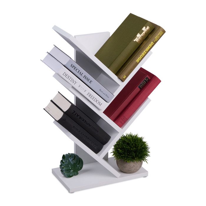 Bibliothèque Arbre Blanche – Originale Pour Livres, CD, DVD – Design Moderne Et Stable – 55 X 30 X 16 Cm