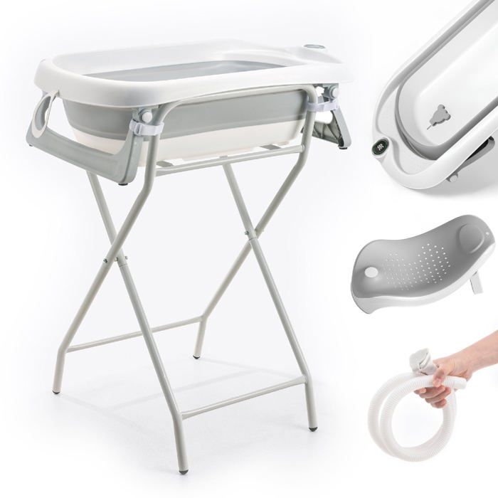Baignoire Bébé Pliable GOPLUS 4 En 1 - Avec Table à Langer, Rangement | Charge 35kg, Roues Verrouillables - Pour 0-12 Mois