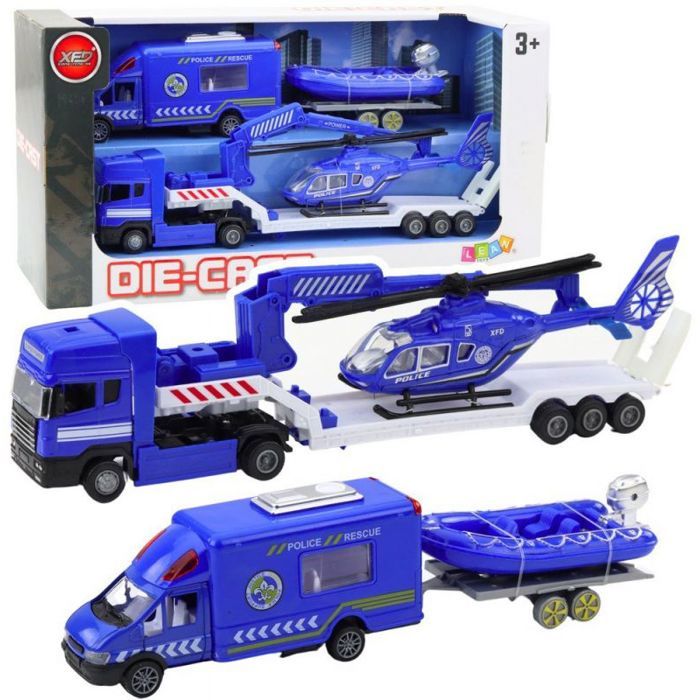 Jouet - LEANTOYS - Ensemble de voiture bateau camion hélicoptère - 4 pièces - Bleu - Mixte