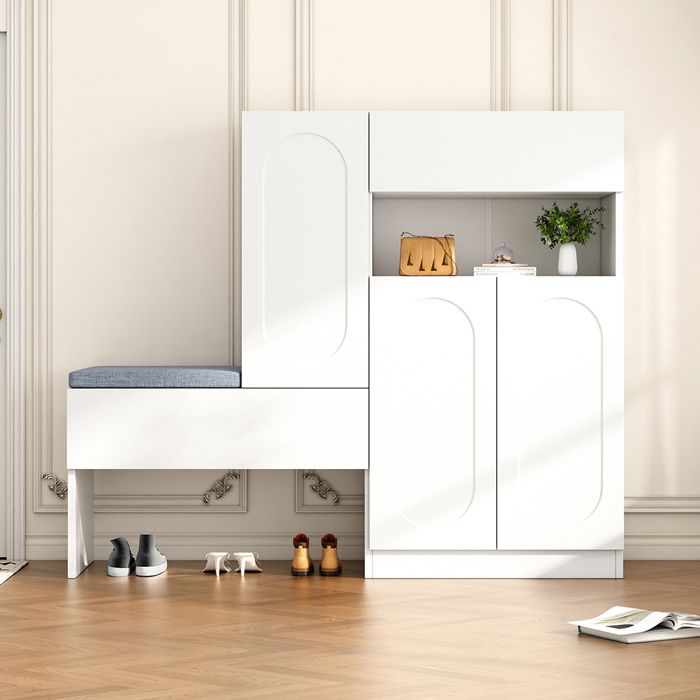Meuble à Chaussures avec Banc 2 en 1 compartiments réglables Blanc 130x35x110 cm