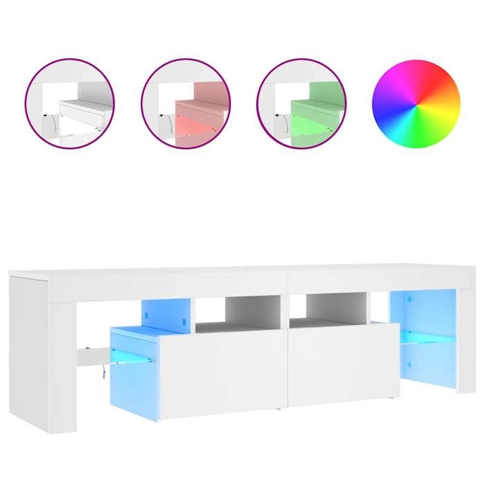 @FRENCH Meuble TV - TOP VENTES - Armoire Basse Télé avec lumières LED Blanc 140 x 365 x 40cm - Table de Télévision 40782