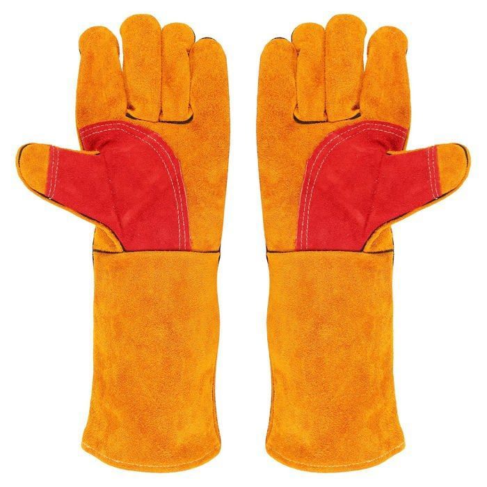 SPRIGHOLLY Gants de soudage 14 pouces 932℉ cuir Forge/Mig/Stick résistants au feu, gants pour four/gril/foyer/poêle/porte-pot/BBQ/manutention d'animaux