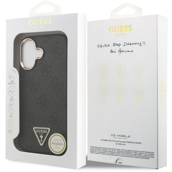 Guess PU Leather 4G Triangle Logo Gold Frame Case with MagSafe for iPhone 17 6.3