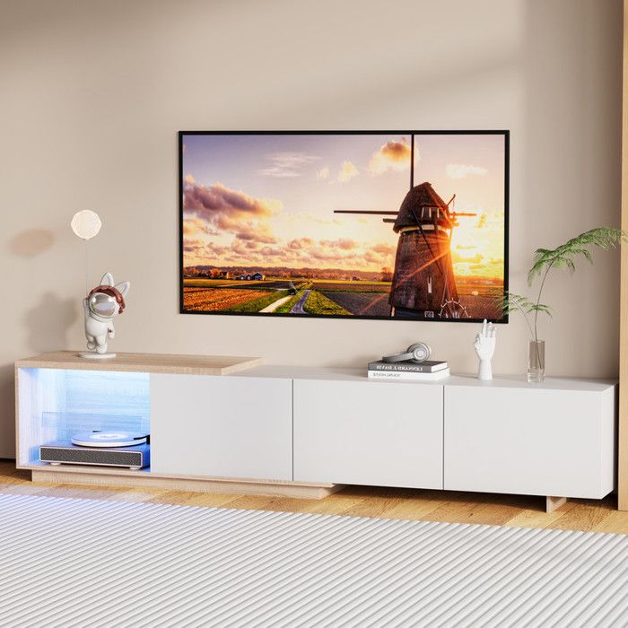 Meuble TV - Modèle combiné 240 cm - Eclairage LED - 3 tiroirs - Design moderne