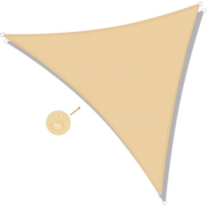 Voile dombrage triangulaire - PZCC - 3x3x3 m - Imperméable - Bloque 95% UV - Anneaux en D inox inclus